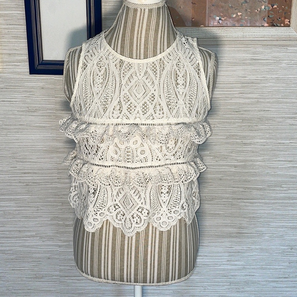 Zara crochet cream sheer tank